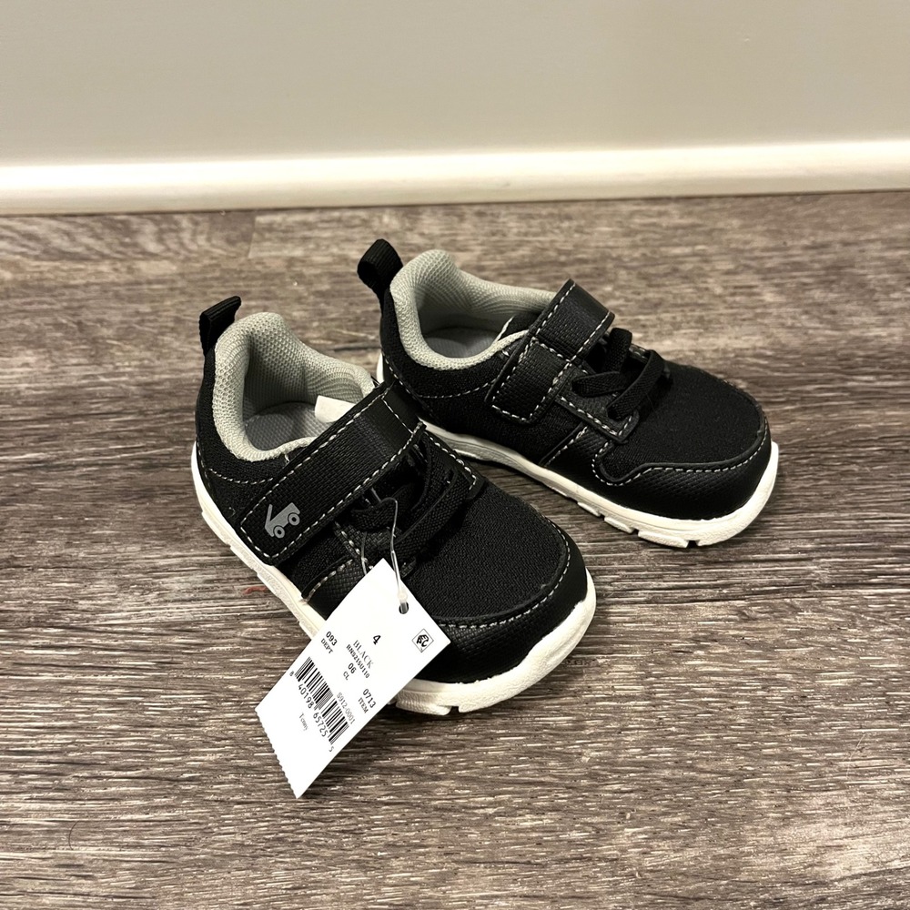See Kai Run Basics Tenny Black Hook and Loop Sneakers Kids Size 4 NWT